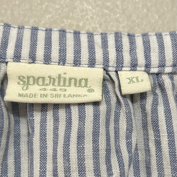 Spartina Women's Tunic Blouse XL 100% Linen Blue White Green Striped Embroidered - Picture 4 of 9